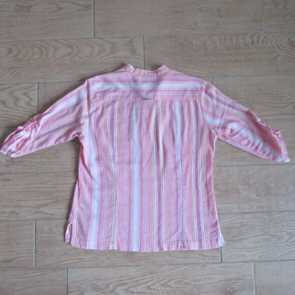 Columbia Sportswear Pink Striped Gauzy Cotton Top 3/4 Sleeve Women's L - Picture 6 of 8